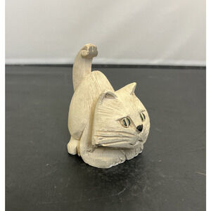 Artesania Rinconada Ceramic Green Eyed Cat Uruguay Signed Brown Vintage